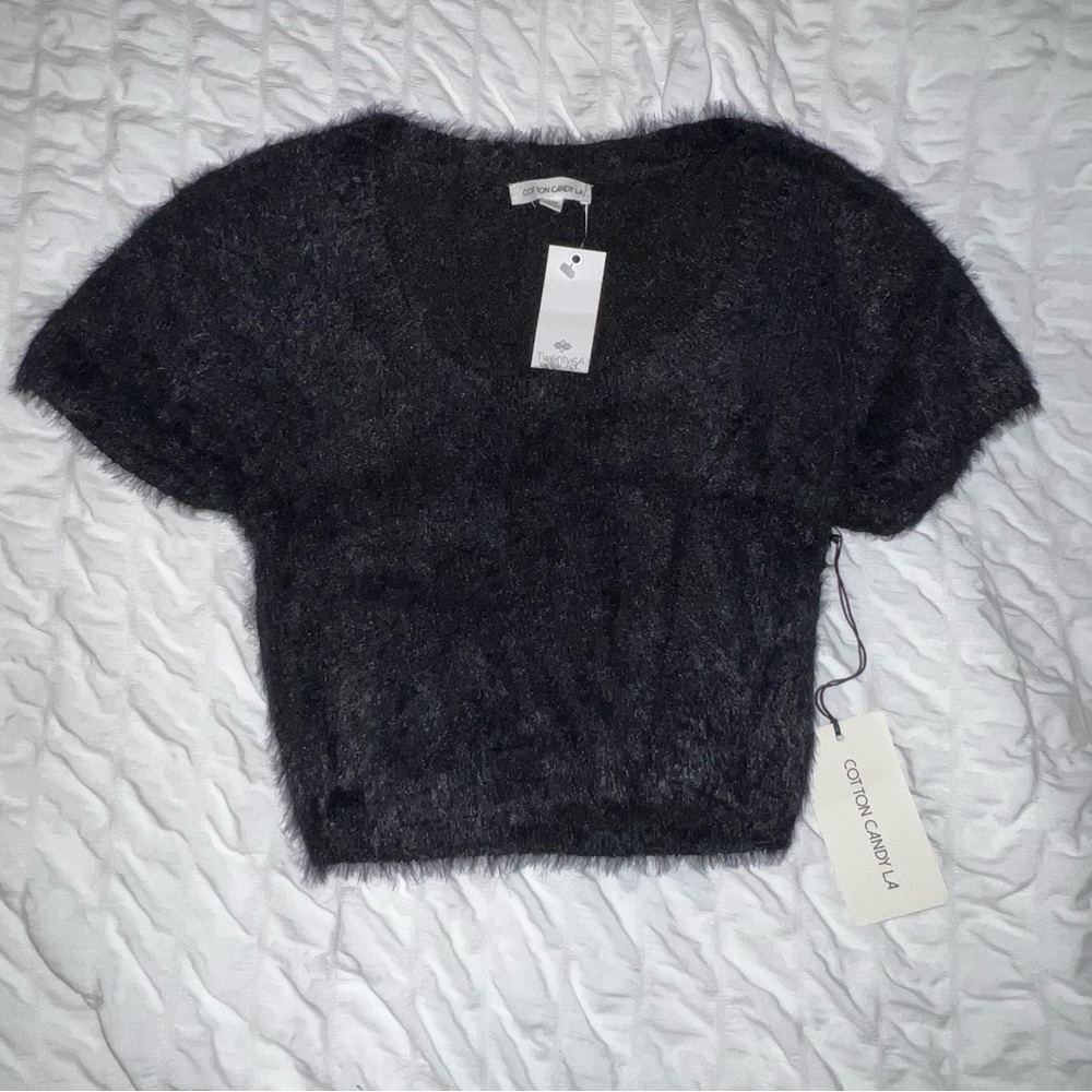 Cotton Candy LA black fuzzy top , never worn